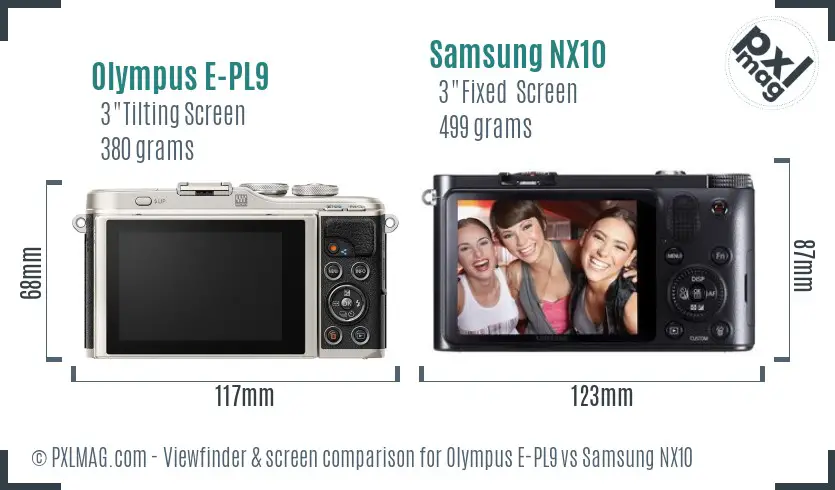Olympus E-PL9 vs Samsung NX10 Screen and Viewfinder comparison