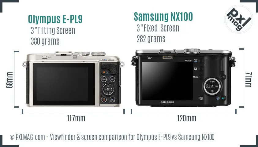 Olympus E-PL9 vs Samsung NX100 Screen and Viewfinder comparison