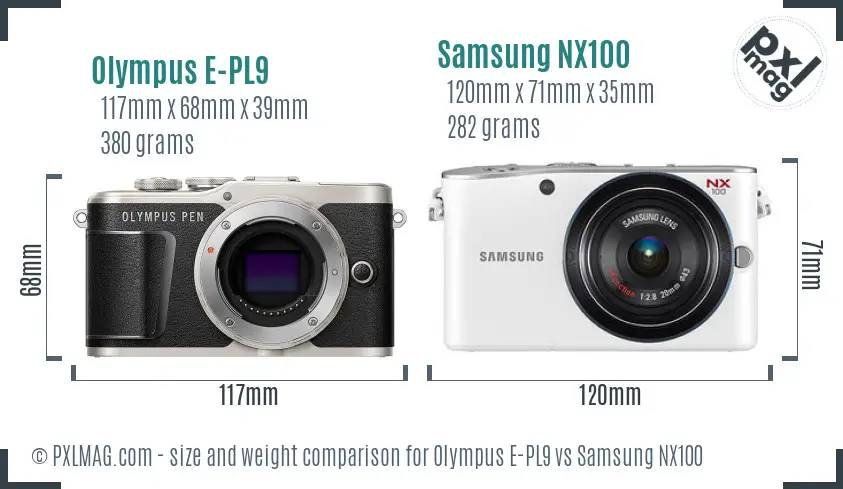 Olympus E-PL9 vs Samsung NX100 size comparison