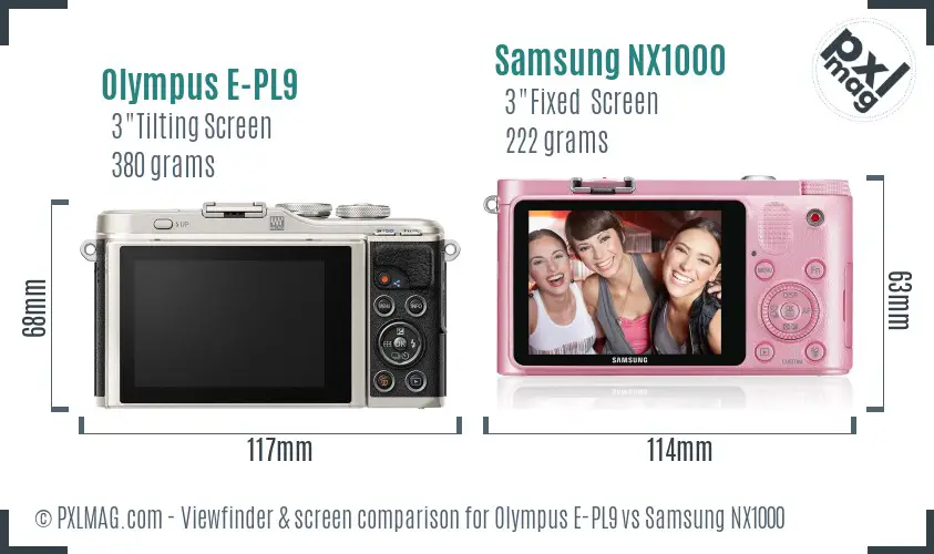 Olympus E-PL9 vs Samsung NX1000 Screen and Viewfinder comparison