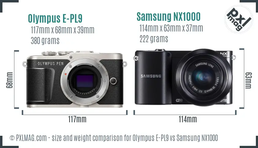 Olympus E-PL9 vs Samsung NX1000 size comparison