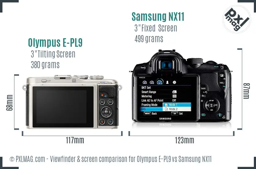 Olympus E-PL9 vs Samsung NX11 Screen and Viewfinder comparison