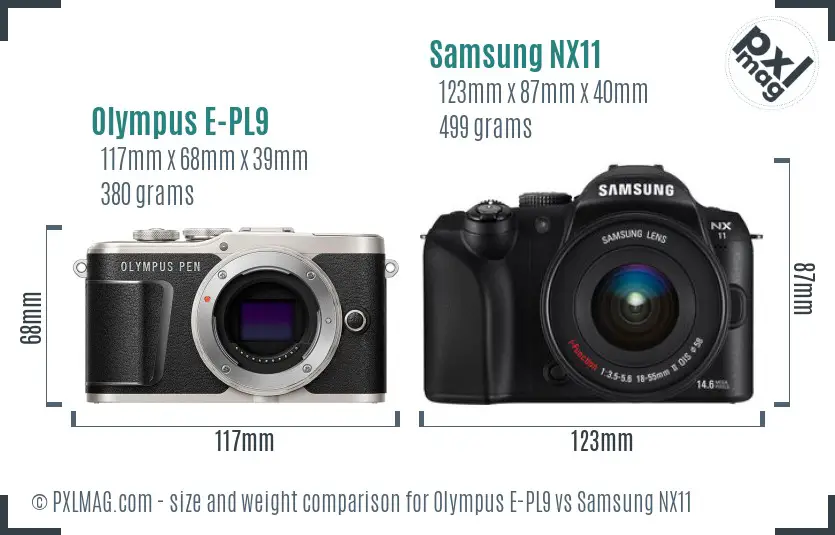 Olympus E-PL9 vs Samsung NX11 size comparison