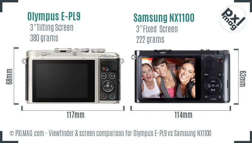 Olympus E-PL9 vs Samsung NX1100 Screen and Viewfinder comparison
