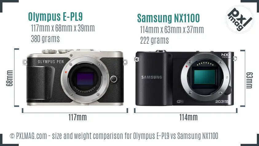 Olympus E-PL9 vs Samsung NX1100 size comparison