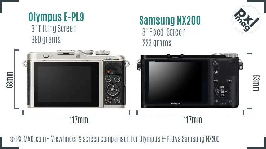 Olympus E-PL9 vs Samsung NX200 Screen and Viewfinder comparison