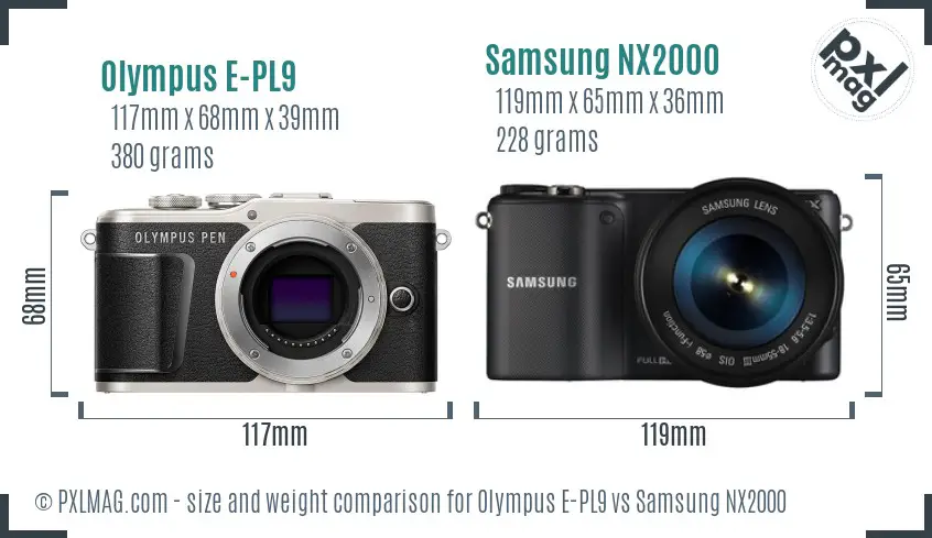 Olympus E-PL9 vs Samsung NX2000 size comparison