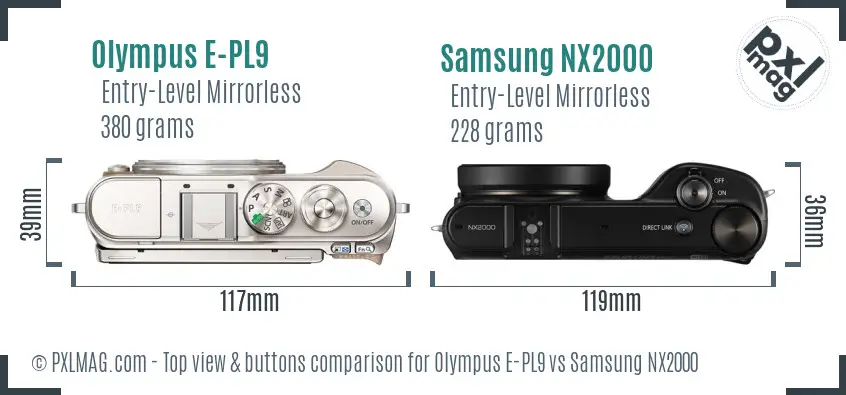 Olympus E-PL9 vs Samsung NX2000 top view buttons comparison