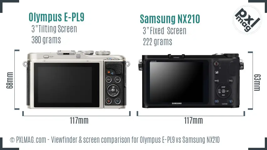 Olympus E-PL9 vs Samsung NX210 Screen and Viewfinder comparison