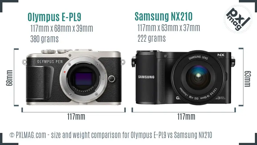Olympus E-PL9 vs Samsung NX210 size comparison
