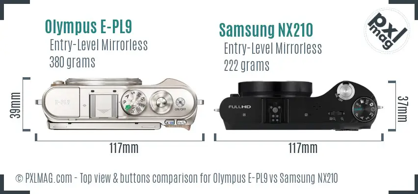 Olympus E-PL9 vs Samsung NX210 top view buttons comparison