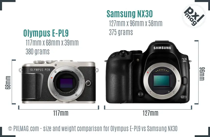 Olympus E-PL9 vs Samsung NX30 size comparison
