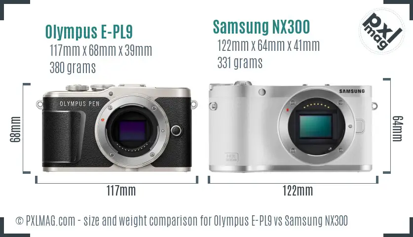Olympus E-PL9 vs Samsung NX300 size comparison