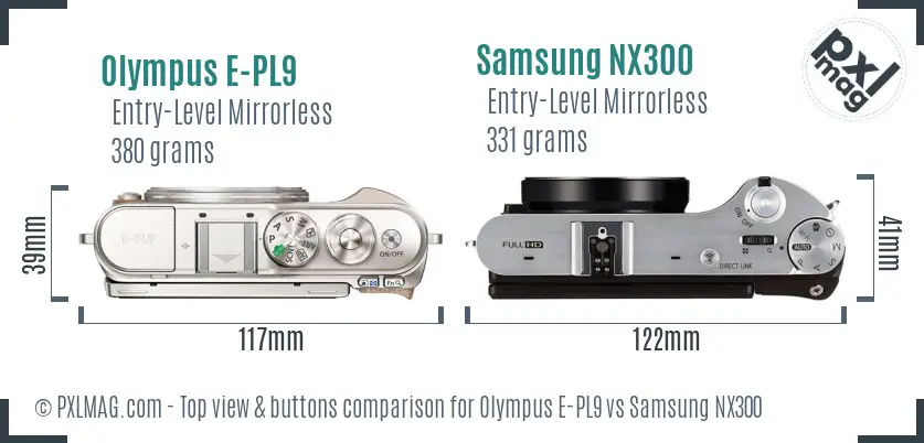 Olympus E-PL9 vs Samsung NX300 top view buttons comparison