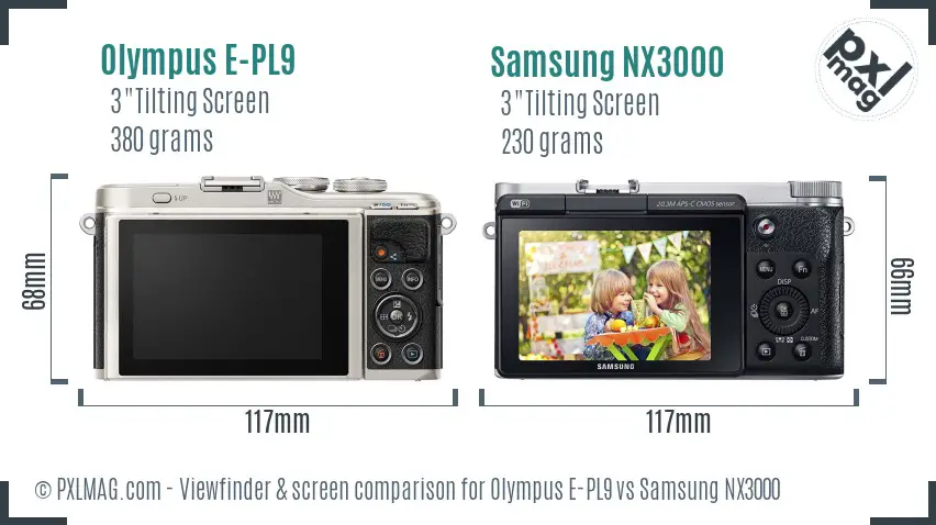 Olympus E-PL9 vs Samsung NX3000 Screen and Viewfinder comparison