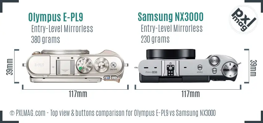 Olympus E-PL9 vs Samsung NX3000 top view buttons comparison