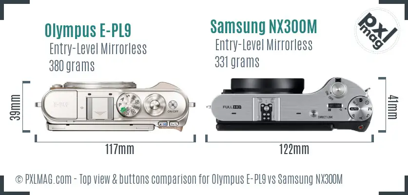 Olympus E-PL9 vs Samsung NX300M top view buttons comparison