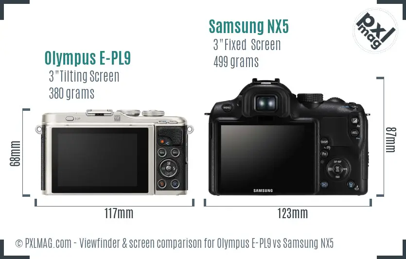 Olympus E-PL9 vs Samsung NX5 Screen and Viewfinder comparison