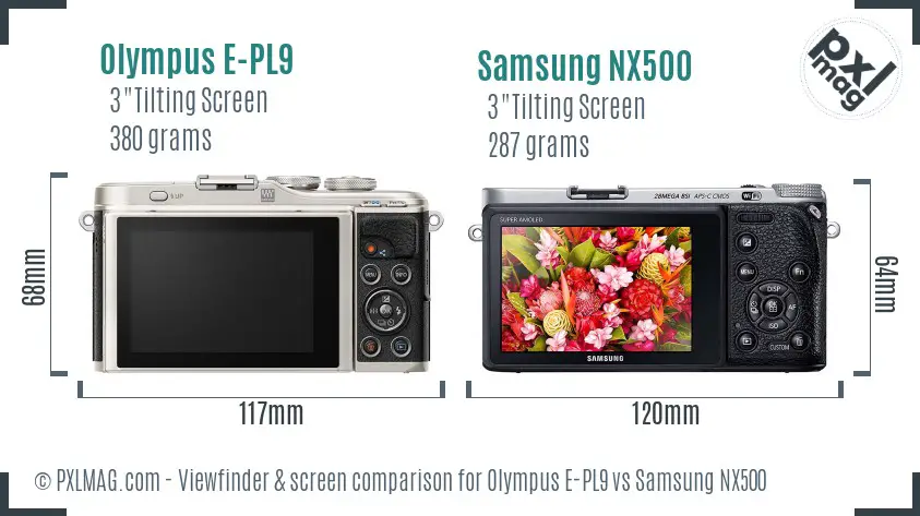Olympus E-PL9 vs Samsung NX500 Screen and Viewfinder comparison