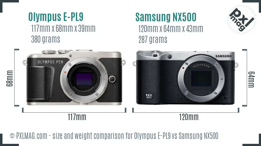 Olympus E-PL9 vs Samsung NX500 size comparison