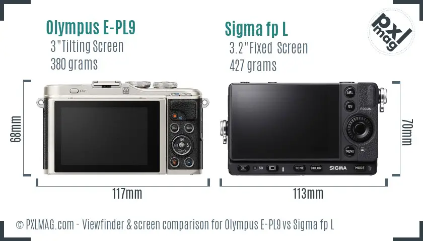 Olympus E-PL9 vs Sigma fp L Screen and Viewfinder comparison