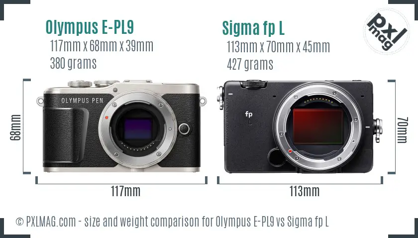 Olympus E-PL9 vs Sigma fp L size comparison