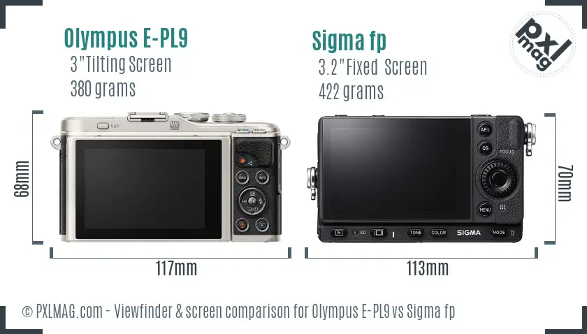 Olympus E-PL9 vs Sigma fp Screen and Viewfinder comparison