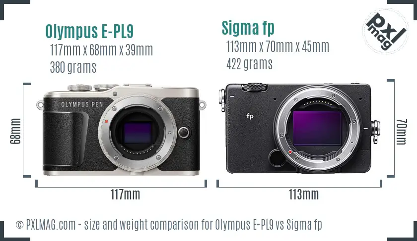Olympus E-PL9 vs Sigma fp size comparison
