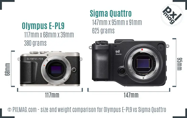 Olympus E-PL9 vs Sigma Quattro size comparison