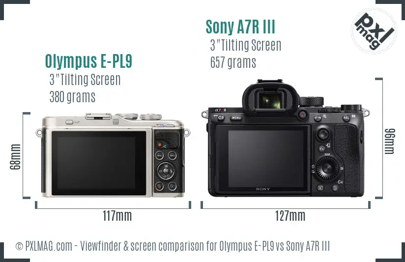 Olympus E-PL9 vs Sony A7R III Screen and Viewfinder comparison