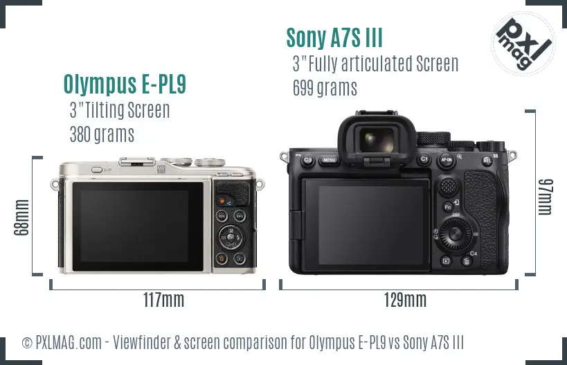 Olympus E-PL9 vs Sony A7S III Screen and Viewfinder comparison