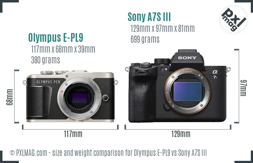 Olympus E-PL9 vs Sony A7S III size comparison