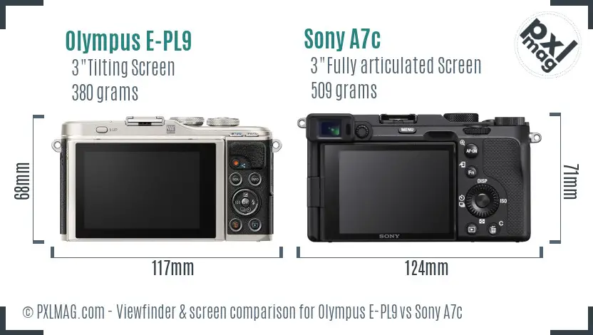 Olympus E-PL9 vs Sony A7c Screen and Viewfinder comparison