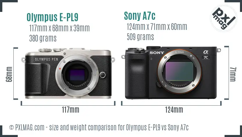 Olympus E-PL9 vs Sony A7c size comparison
