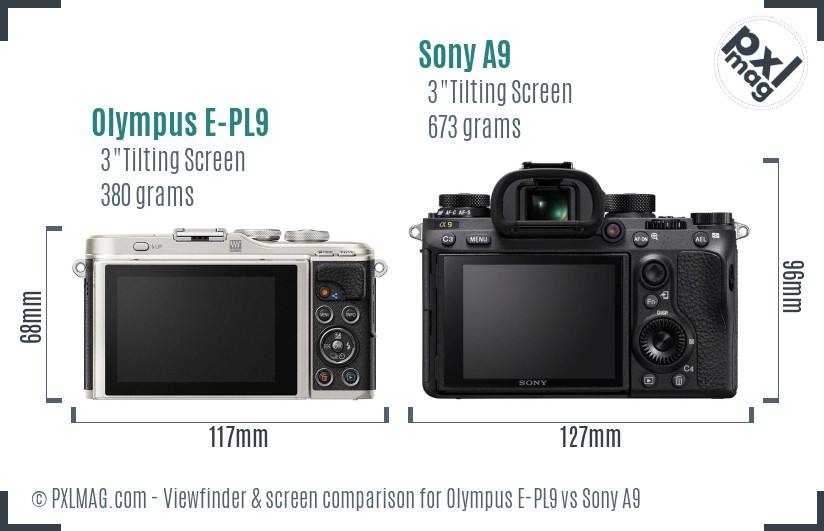 Olympus E-PL9 vs Sony A9 Screen and Viewfinder comparison