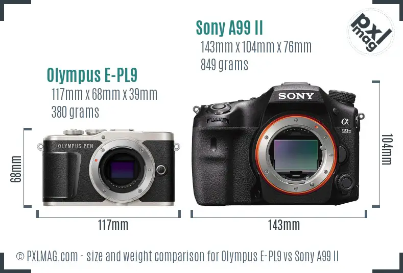 Olympus E-PL9 vs Sony A99 II size comparison