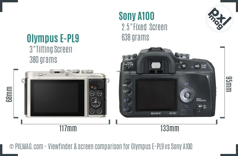 Olympus E-PL9 vs Sony A100 Screen and Viewfinder comparison