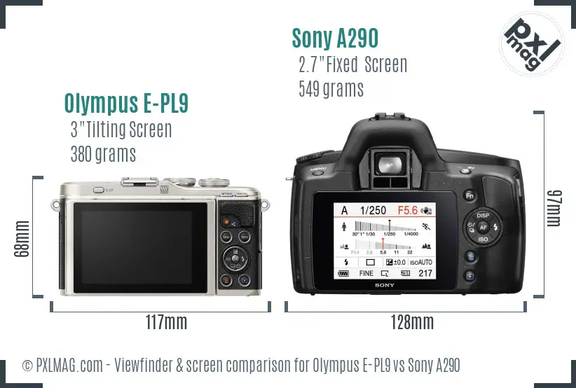 Olympus E-PL9 vs Sony A290 Screen and Viewfinder comparison