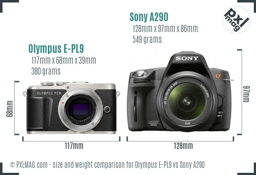 Olympus E-PL9 vs Sony A290 size comparison