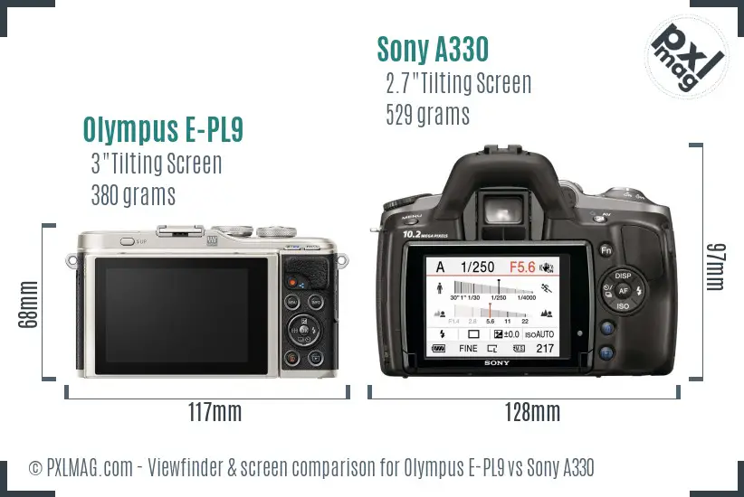 Olympus E-PL9 vs Sony A330 Screen and Viewfinder comparison