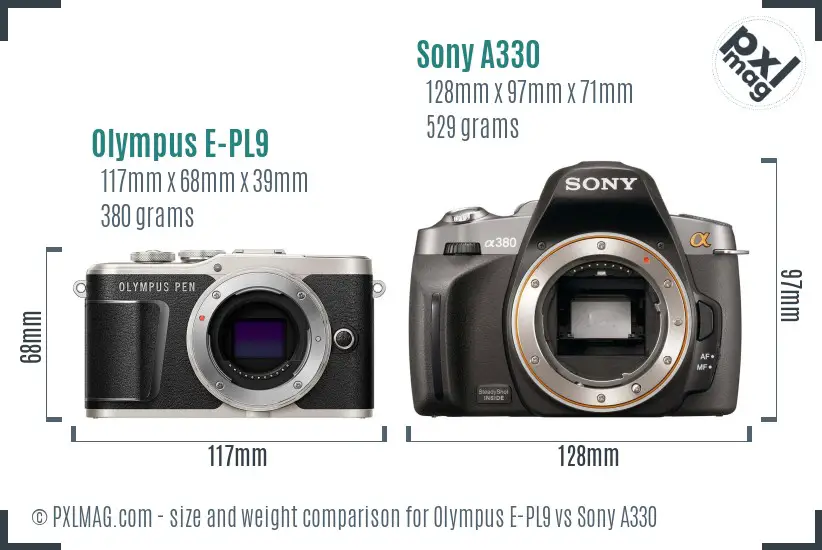 Olympus E-PL9 vs Sony A330 size comparison