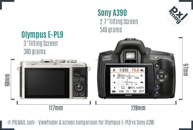 Olympus E-PL9 vs Sony A390 Screen and Viewfinder comparison