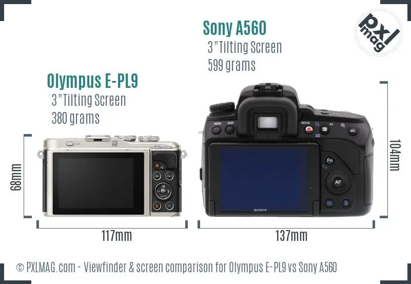 Olympus E-PL9 vs Sony A560 Screen and Viewfinder comparison