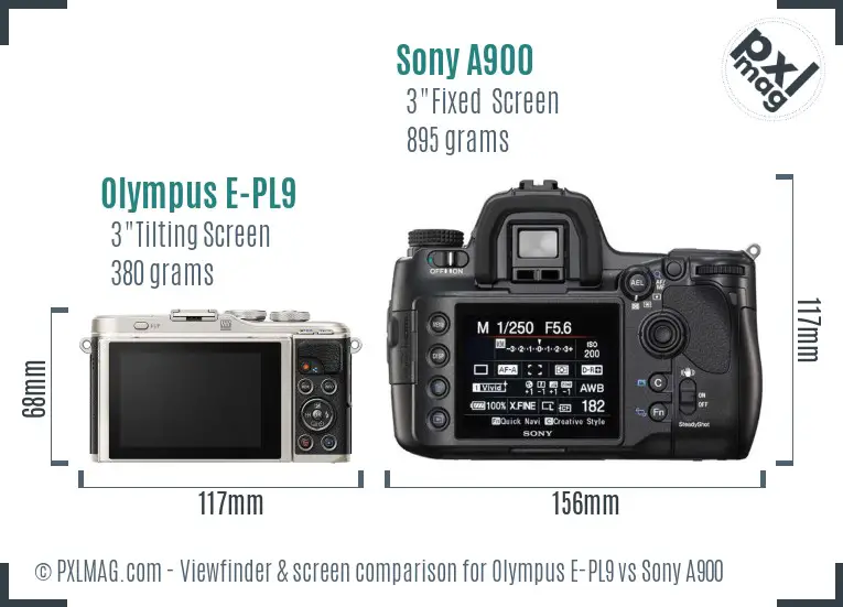 Olympus E-PL9 vs Sony A900 Screen and Viewfinder comparison Olympus E-PL9 vs Sony A900 Screen and Viewfinder comparison