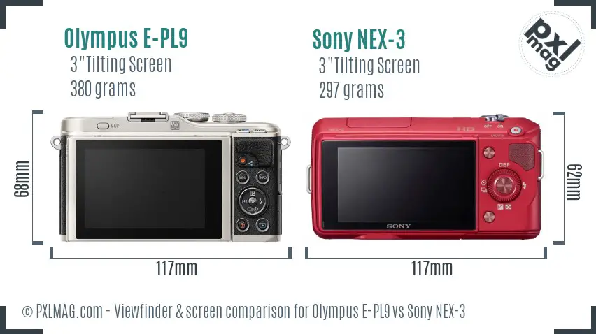 Olympus E-PL9 vs Sony NEX-3 Screen and Viewfinder comparison