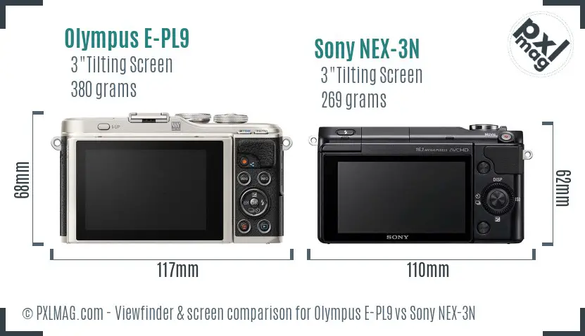 Olympus E-PL9 vs Sony NEX-3N Screen and Viewfinder comparison