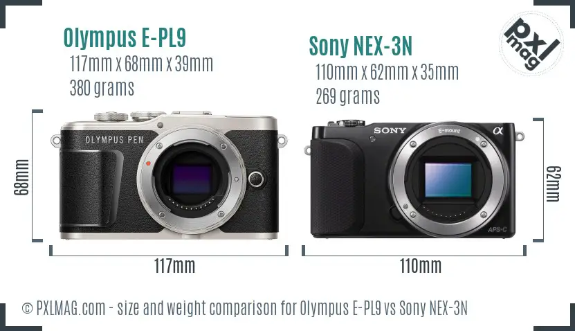 Olympus E-PL9 vs Sony NEX-3N size comparison