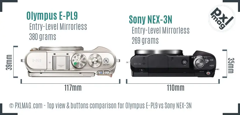 Olympus E-PL9 vs Sony NEX-3N top view buttons comparison
