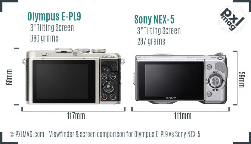 Olympus E-PL9 vs Sony NEX-5 Screen and Viewfinder comparison