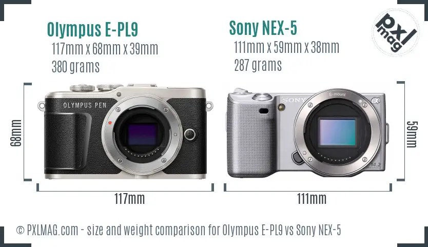 Olympus E-PL9 vs Sony NEX-5 size comparison